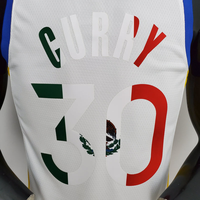 Maillot NBA blanc n°1. 30 Curry des Golden State Warriors du Mexique, édition 75e anniversaire